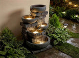 5-Tier Cascading Water Fountain with 24 LED Lights Gray Resin Outdoor Water Feature 00486883