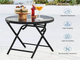 Outdoor Folding End Table with Tempered Glass Top, Black 92021317