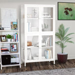 ZUN Four Glass Door Storage Cabinet with Adjustable Shelves and Feet Cold-Rolled Steel Sideboard W1673106109