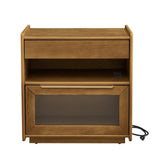 Mid Century Modern Nightstand Charging Station & Outlet Hole & 2 Drawers, Farmhouse End Table W1801P303392