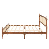 King Pine wooden Bed with Rattan Headboard and Footboard, with Central Enhanced Bed Platform,Walnut W504P269835