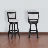 2pc Swivel Pub Stools Counter Height Chair Fabric Upholstered Seat Footrest Wooden Dining Room B011P262367