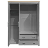 ZUN Three Door Storage Wardrobe with Cabinets and Two Hanging Rods,Gray 44921896