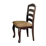 Set of 2 Fabric Padded Seat Dining Chairs in Dark Walnut and Tan B016P156224