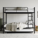 Twin Bunk Bed with Trundle Metal Bunkbeds with Ladder and Full-Length Guardrail, Noise Free, No Box W840P196829