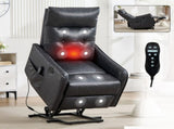 Deep Grey PU Single Motor Power Lift Recliner Chair with Massage and Heat for Elderly, Heavy Duty W1803P536617