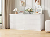 Modern White 6 Drawer Dresser, Wave Panel Drawer Fronts, Storage Cabinet, Versatile Chest of Drawers W409P371358