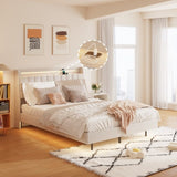 Full Floating Bed Frame with LED Light and Charging Station Upholstered Platform Bed Frame Queen W636P311067