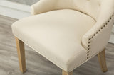 ZUN Tan Button Tufted Solid Wood Wingback Hostess Chairs with Nail Heads Set of 2 T2574P164608