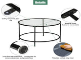 2 Layers 5mm Thick Tempered Glass Countertops Round Wrought Iron Coffee Table Black 78826240