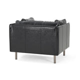 39" Vintage Black Faux Leather Lounge Chair with Polyester and PU Leather Upholstery, Solid Wood N767P208310K