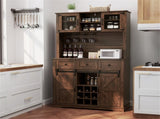 Brown Farmhouse 72" Pantry Cabinet with Hutch, Sliding Barn Doors & Wine Storage Rack 31427693