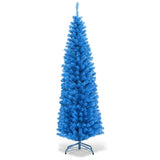 6FT Artificial Christmas Tree - 520 Branch Tips, Blue/Pencil Shape Design, Eco-Friendly PVC Sturdy 93421886