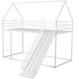 Twin over Twin House Bunk Bed with Ladder and Slide,White WF283081AAK