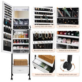 Full wooden floor style, with 1 large drawer, 4 wheels, white light beads, jewelry storage 17793812