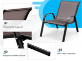 Brown 2 Pack Stackable Patio Dining Chairs, Ergonomic Steel Frame Breathable Fabric Outdoor Chairs 47883463