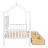 Wooden Twin Size House Bed with 2 Drawers,Kids Bed with Storage Shelf, White WF301456AAK