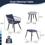 5 Piece Patio Bistro Set with Ottoman, Outdoor Wicker Apartment Balcony Furniture Sets, Rattan Table T2712P305914