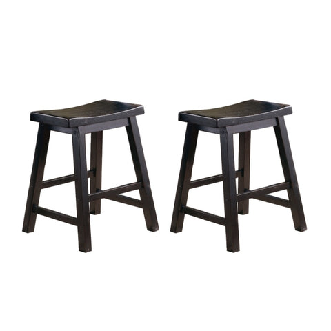 ZUN Black Finish 18-inch Height Saddle Seat Stools Set of 2pc Solid Wood Casual Dining Home Furniture B01151974