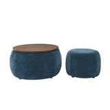 Round Storage Ottoman, 2 in 1 Function, Work as End table and Ottoman,with small seat,Dark W487P165698