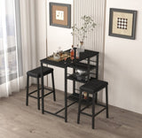 Dining Table Set for 2 with 3 Large Storage Shelves, Kitchen Stools Upholstered PU Leather, 3 Piece W2129P297195