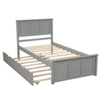 ZUN Platform Bed with Twin Size Trundle, Twin Size Frame, Gray 25645437