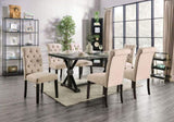 Classic Ivory Set of 2 Side Chairs Button Tufted Linen Like Fabric Solid wood Chair Upholstered B011104800