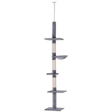 102" Height-Adjustable Cat Tree Floor-to-Ceiling Design, 5 Platforms, Scratching Posts, Hammock, 04341956