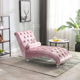 COOMORE Velvet Chaise Lounge Indoor,Button-Tufted Upholstered Chaise Lounge Chair with Pillow for W39538676