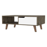 ZUN Dark Brown and White 1-Drawer 1-Shelf Rectangle Coffee Table B06280717