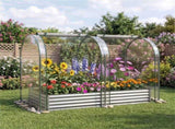 3-in-1 Raised Garden Bed with Greenhouse Cover 130 Gal Galvanized Metal Planter Box - Silver 30611088