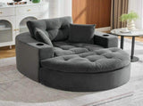 Oversized Dark Gray Round Chaise Lounge Sofa, Upholstered Lounge Chair with 3 Pillows, Boneless Sofa W6167P542349