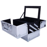 ZUN SM-2176 Aluminum Makeup Train Case Jewelry Box Cosmetic Organizer with Mirror 9"x6"x6" Silver 05418459