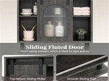 Farmhouse Industrial Wall Mounted Bathroom Cabinet with Sliding Fluted Door, 3Tier Storage 99577760