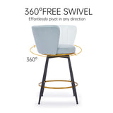 Countereight Bar Stools Set of 2, 360&deg Swivel Upholstered Barstools with Backs and Metal Legs, 26" W2725P237554