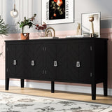 U_STYLE Four-Door Sideboard with Geometric Line Patterns and Vintage Metal Handles for Timeless N711P178748B