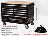Extra-Deep 46In 9-Drawers Rolling Tool Chest, Mobile Tool Storage Cabinet/Work Bench with Wooden W3037P288786