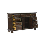 ZUN Formal Traditional Dresser of 9 Drawers Dark Cherry Finish with Gold Tipping Storage Cabinet B011P211337