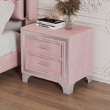 Mid Century Vintage Nightstand with Metal Legs for Bedroom, Velvet Bedside Table with 2 Drawers, N733P183659H