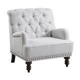 Luxurious Living Room Accent Chair 1pc White Gray Fabric Upholstered Button Tufted Nailhead Trim B011126021