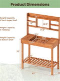 61" Wooden Gardening Worktable Flip-Up Tabletop Hidden Compartment, 3-Tier Storage, 35lbs Net, 36277238