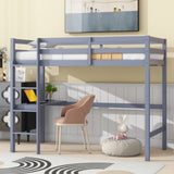 Twin High Loft Bed, Rubber Wood Loft Bed with Safety Guardrail, built-in desk, ladder,Grey W504P206978