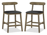 2 PCS Farmhouse Bar Stools 29.5" Seat Height, Rubber Wood Frame Faux Leather Bar Chairs, OakBlack 46603792