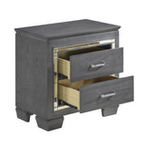 Glamourous Style 1pc Nightstand of 2x Drawers LED Lighting Faux Crystals Bar Pulls Gray Finish B01165897