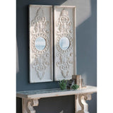 Set of 2 Large Wooden Wall Art Panels with Distressed White Finish and Round Mirror Accents,17" x W2078130284