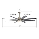 ZUN 66 Inch Large Ceiling Fan With Dimmable Led Light 8 ABS Blades Smart Remote Control Reversible DC W882P146893