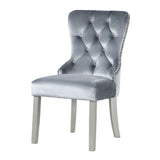 Glam Dark Gray Flannelette 2pcs Side Chairs Acrylic Tufted Upholstered Dining Chairs Wingback Design B2741P306177