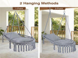 Gray Boho Macrame Hanging Swing Chair with 2 Padded Cushions, 330LBS Capacity Hammock Chair for 42193388