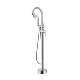 Freestanding Tub Filler Bathtub Faucet Brushed Nickel with Hand Held Shower Floor-Mount W122453466