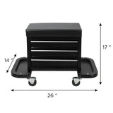 3-Drawer Tool Chest Rolling Mechanic Seat with Tool Trays,350lbs Max Weight Capacity,Black W2660P276699
